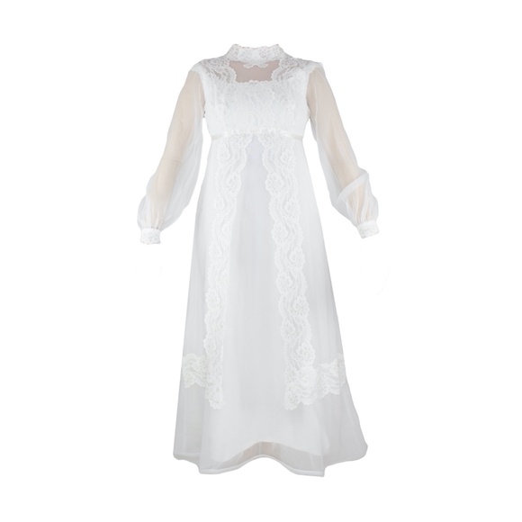 Vintage White Lace Wedding Gown - Prairie Dress - Picture 1 of 4
